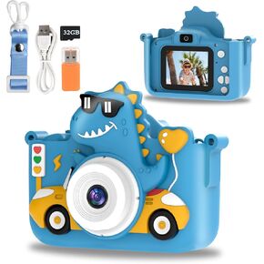 Kids Digital Camera, 1080P HD Video Camera for Toddlers with 32GB SD Card, Dinosaur Protective Case, Card Reader, Fun Selfie Toy Camera for Ages 3-12, Christmas/Birthday Gift for Boys & Girls (Blue1) in Saudi Arabia