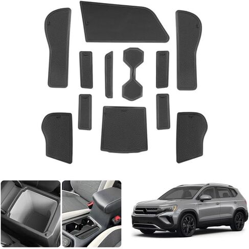 LUWU for 2025 V olkswagen Taos Accessories - لـ 2022 2023 2024 2025 VW Taos دواسات فتحة الباب وحامل الأكواب وبطانات وحدة التحكم المركزية وحواف سوداء - 12 قطعة/مجموعة in Kuwait
