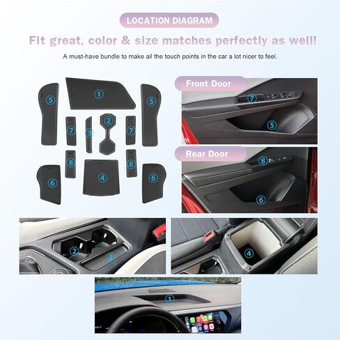 LUWU for 2025 V olkswagen Taos Accessories - لـ 2022 2023 2024 2025 VW Taos دواسات فتحة الباب وحامل الأكواب وبطانات وحدة التحكم المركزية وحواف سوداء - 12 قطعة/مجموعة in Kuwait