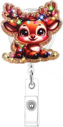 Christmas Badge Reel Retractable Colored Lights Christmas Tree Nurse Badge Reel Pink Bow Badge Holder Retractable Clip for Name Tag Decor Xmas Acrylic Alligator Clip for Nursing Teacher Office in Saudi Arabia
