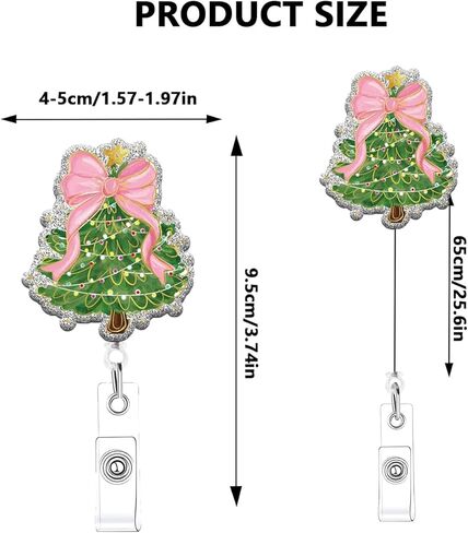 Christmas Badge Reel Retractable Colored Lights Christmas Tree Nurse Badge Reel Pink Bow Badge Holder Retractable Clip for Name Tag Decor Xmas Acrylic Alligator Clip for Nursing Teacher Office in Saudi Arabia