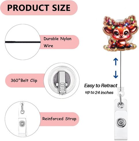 Christmas Badge Reel Retractable Colored Lights Christmas Tree Nurse Badge Reel Pink Bow Badge Holder Retractable Clip for Name Tag Decor Xmas Acrylic Alligator Clip for Nursing Teacher Office in Saudi Arabia