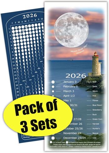 Moon Calendar 2026, MoonMaggy - 3-Set -3 Magnetic Fridge Calendars plus 3 Moon Over Me Almanac Information Cards in Saudi Arabia
