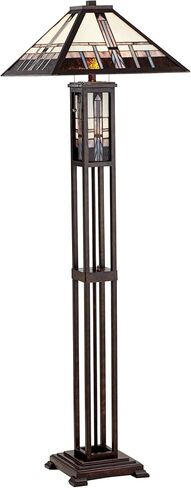 Robert Louis Tiffany Mission Southwest Tiffany Style Standing Floor Lamp with Night Light Art Deco 60.5" Tall Oiled Bronze Copper Stained Glass Shade Decor for Living Room Reading House Bedroom in Saudi Arabia