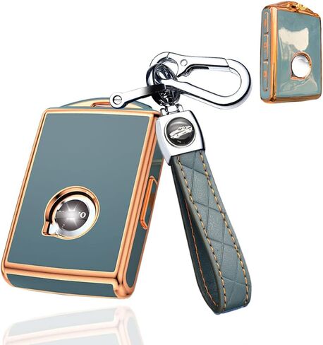 SANRILY 1 Pcs for Volvo Key Fob Cover XC90 XC60 S60 XC40 Keyless Full Covered Key Protector Shell with Keychain TPU Fashion Golden Edge Key Case Grey-Blue in Saudi Arabia