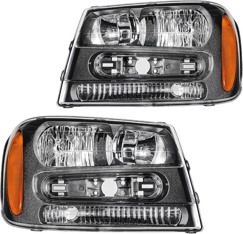 PHILTOP Headlights Assembly Compatible with 2002-2006 Chevy Trailblazer EXT, 2002-2009 Chevy Trailblazer,Black Housing Clear Lens Amber Reflector,Halogen Headlamps (Driver + Passenger Side) in Saudi Arabia