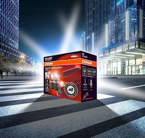 أوسرام نايت بريكر H4 LED؛ سطوع أكثر بنسبة تصل إلى 230 بالمائة، وشعاع قانوني منخفض وعالي مع قانوني للطرق في ألمانيا والنمسا، باللون الأسود in Saudi Arabia