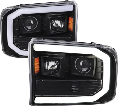 SPEC-D ضبط المصابيح الأمامية لجهاز العرض الأسود مع أنبوب LED متوافق مع 1999-2004 Ford F-250، F-350، F-450 SuperDuty، مجموعة المصابيح الأمامية اليسرى + اليمنى in Saudi Arabia