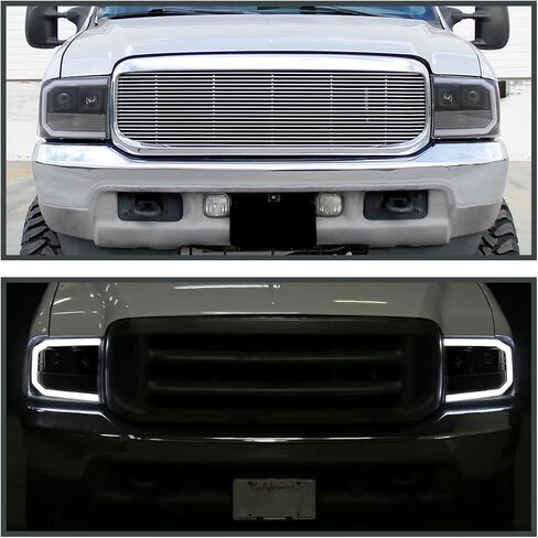 SPEC-D ضبط المصابيح الأمامية لجهاز العرض الأسود مع أنبوب LED متوافق مع 1999-2004 Ford F-250، F-350، F-450 SuperDuty، مجموعة المصابيح الأمامية اليسرى + اليمنى in Saudi Arabia