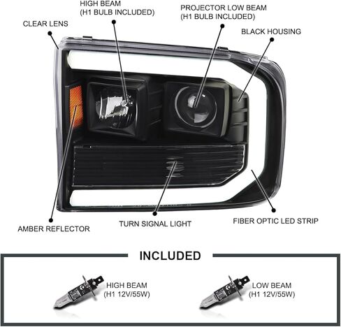 SPEC-D ضبط المصابيح الأمامية لجهاز العرض الأسود مع أنبوب LED متوافق مع 1999-2004 Ford F-250، F-350، F-450 SuperDuty، مجموعة المصابيح الأمامية اليسرى + اليمنى in Saudi Arabia