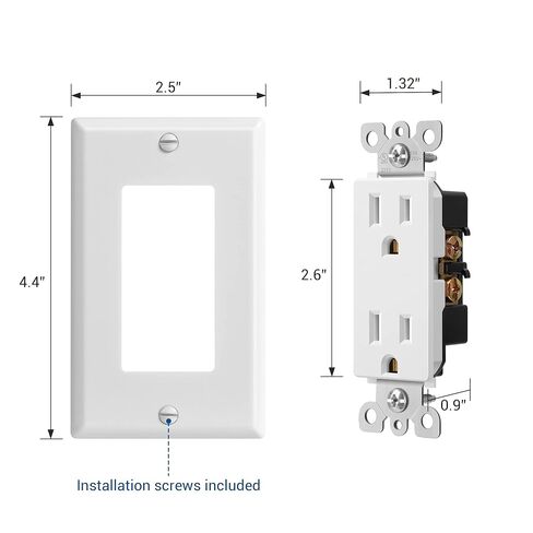 DEWENWILS 10 عبوات من منافذ الحائط الحديثة، منفذ وعاء الديكور، منفذ المقابس القياسي، 20 أمبير/125 فولت/2500 وات، مخرج كهربائي مقاوم للعبث (TR)، أرضي ذاتي، ثنائي القطب، 3 أسلاك، مدرج في قائمة UL، أبيض in Kuwait