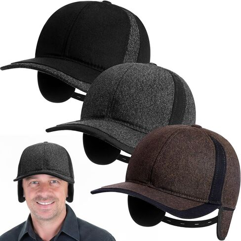 Coume 3 Pack Winter Baseball Cap with Ear Flaps Baseball Winter Hats with Earmuffs for Men Outdoor Sports Running in Saudi Arabia