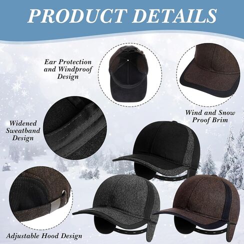 Coume 3 Pack Winter Baseball Cap with Ear Flaps Baseball Winter Hats with Earmuffs for Men Outdoor Sports Running in Saudi Arabia