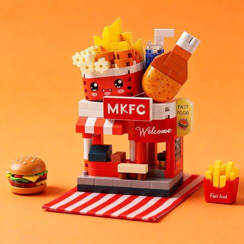 Fried Chicken Shop Block Model, Mini Brands Fast Food Building Set, Micro-Particle Architecture Model for Desktop Display Collection in Saudi Arabia