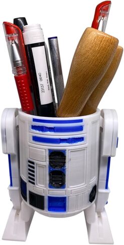 R2 D2 Pen and Pencil Holder, white vase for plants 3D PRINTED in Saudi Arabia