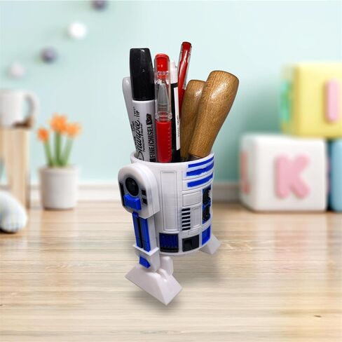 R2 D2 Pen and Pencil Holder, white vase for plants 3D PRINTED in Saudi Arabia