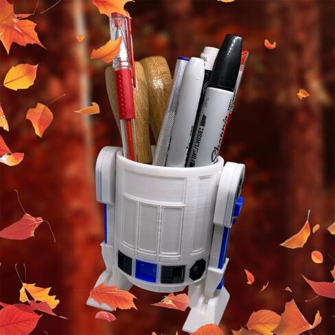 R2 D2 Pen and Pencil Holder, white vase for plants 3D PRINTED in Saudi Arabia