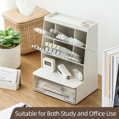Large Plastic Pen holder with drawer and Vertical 6-Compartment, Dual-Purpose Art Supply Pencil Cup for Office, School, Home (WHITE) in Saudi Arabia