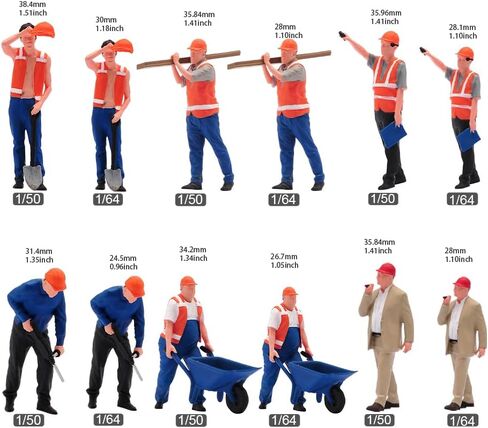 Fremego Miniature Figures Model,1/50 1/64 Scale Construction Building Workers Tiny People Figurine Simulation Diorama Figure Scene Props for Decoration Car (Painted-6pcs Worker Figure A, 1/64 Scale) in Kuwait