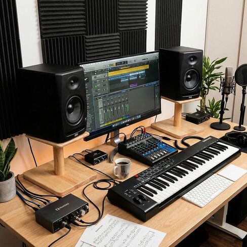 OKOstand Desktop Speaker Stands Made of Pure Solid Wood, Natural Style, 360° Rotatable Top Plate, Suitable for Medium/Large Tabletop Speakers and Studio Monitors (DSS7) in Saudi Arabia