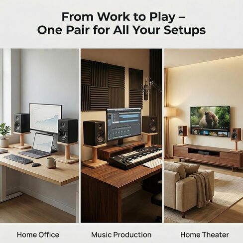 OKOstand Desktop Speaker Stands Made of Pure Solid Wood, Natural Style, 360° Rotatable Top Plate, Suitable for Medium/Large Tabletop Speakers and Studio Monitors (DSS7) in Saudi Arabia