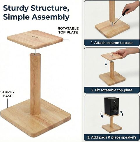 OKOstand Desktop Speaker Stands Made of Pure Solid Wood, Natural Style, 360° Rotatable Top Plate, Suitable for Medium/Large Tabletop Speakers and Studio Monitors (DSS7) in Saudi Arabia