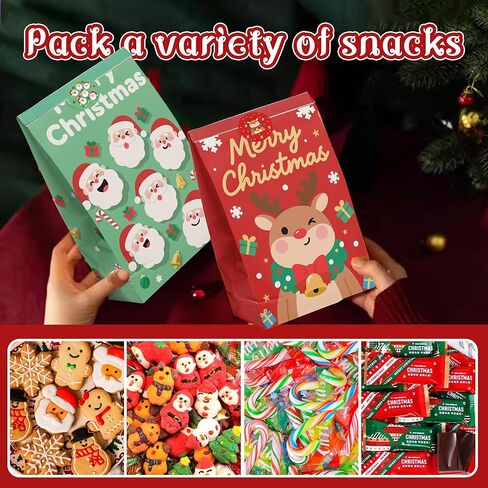 أكياس هدايا عيد الميلاد من بلواكوا 32 عبوة - أكياس هدايا صغيرة مع ملصقات للحلوى، هدايا الحفلات، أكياس الهدايا الجيدة (8 تصميمات، 8.6 × 5.1 × 3.1 بوصة) in Kuwait