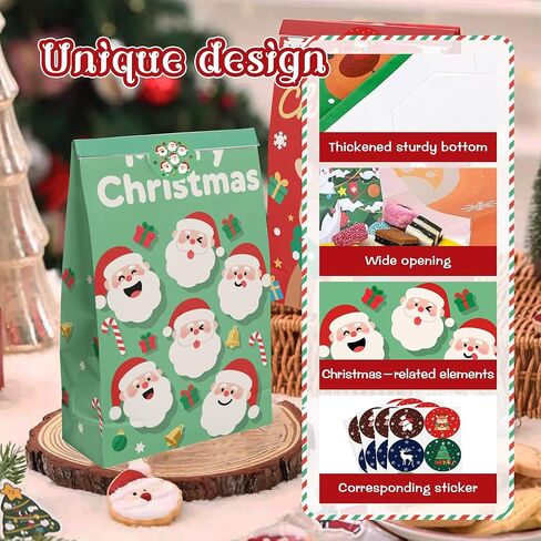 أكياس هدايا عيد الميلاد من بلواكوا 32 عبوة - أكياس هدايا صغيرة مع ملصقات للحلوى، هدايا الحفلات، أكياس الهدايا الجيدة (8 تصميمات، 8.6 × 5.1 × 3.1 بوصة) in Kuwait