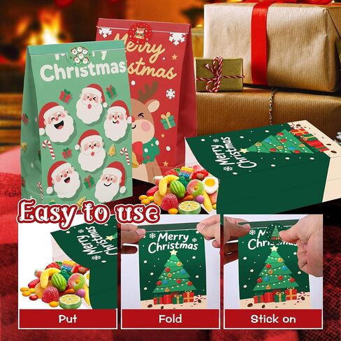 أكياس هدايا عيد الميلاد من بلواكوا 32 عبوة - أكياس هدايا صغيرة مع ملصقات للحلوى، هدايا الحفلات، أكياس الهدايا الجيدة (8 تصميمات، 8.6 × 5.1 × 3.1 بوصة) in Kuwait