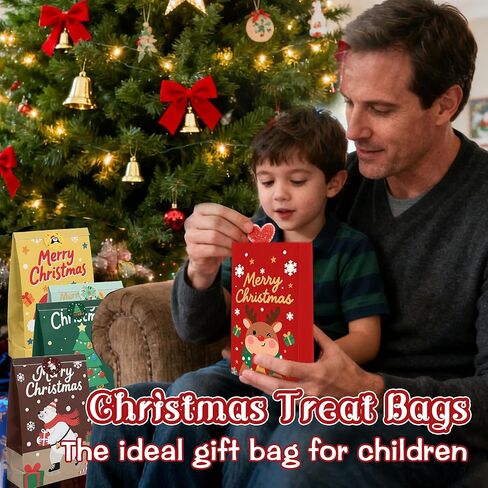 أكياس هدايا عيد الميلاد من بلواكوا 32 عبوة - أكياس هدايا صغيرة مع ملصقات للحلوى، هدايا الحفلات، أكياس الهدايا الجيدة (8 تصميمات، 8.6 × 5.1 × 3.1 بوصة) in Kuwait