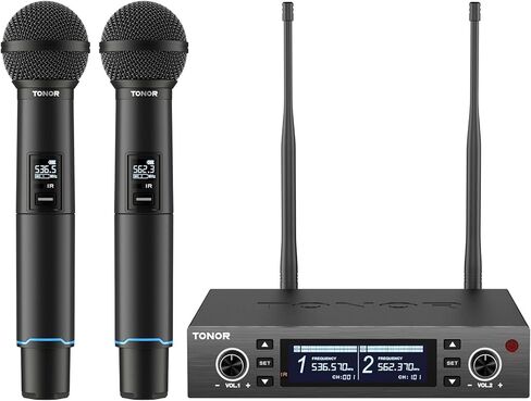 TONOR Rechargeable Wireless Microphones, Metal Bluetooth Handheld Cordless Mic System with Receiver, 2x25 UHF Professional Dynamic Mic for Karaoke, Church, Singing, Wedding, Meeting, DJ, 328ft TW720 in Saudi Arabia