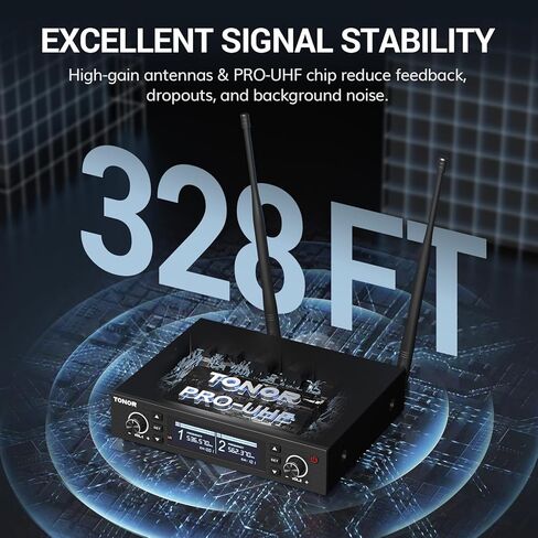 TONOR Rechargeable Wireless Microphones, Metal Bluetooth Handheld Cordless Mic System with Receiver, 2x25 UHF Professional Dynamic Mic for Karaoke, Church, Singing, Wedding, Meeting, DJ, 328ft TW720 in Saudi Arabia