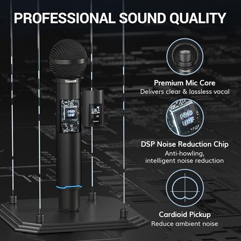 TONOR Rechargeable Wireless Microphones, Metal Bluetooth Handheld Cordless Mic System with Receiver, 2x25 UHF Professional Dynamic Mic for Karaoke, Church, Singing, Wedding, Meeting, DJ, 328ft TW720 in Saudi Arabia