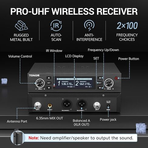 TONOR Rechargeable Wireless Microphones, Metal Bluetooth Handheld Cordless Mic System with Receiver, 2x25 UHF Professional Dynamic Mic for Karaoke, Church, Singing, Wedding, Meeting, DJ, 328ft TW720 in Saudi Arabia
