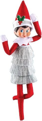 Elf on The Shelf فتاة الكشافة ذات العيون الزرقاء مع كتاب تقاليد عيد الميلاد مقترنًا بفستان صغير بهرج من Claus Couture® الجديد in Saudi Arabia