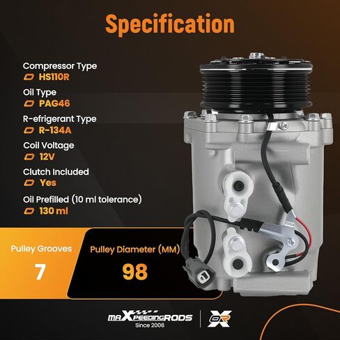 maXpeedingrods AC A/C Compressor w/Clutch for Honda CR-V 2.4L 2002 2003 2004 2005 2006 Replaces CO10663AC in Saudi Arabia