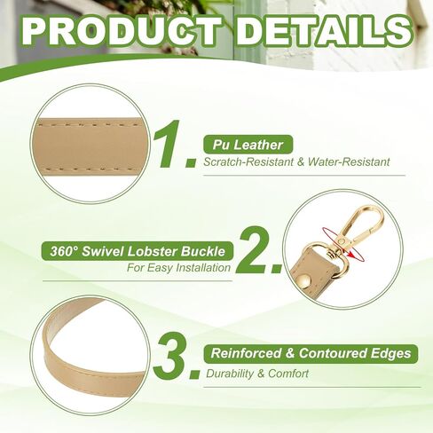 Leather Purse Strap Replacement PU Short Bag Handles with Gold Lobster Buckles, 23 Inch Length Fit for Handbags Shoulder Bag Accessories - Rectangle (2 Pack, Beige) in Saudi Arabia
