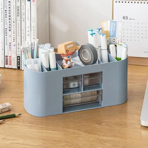 Desk Organizer Multi-Functional Pencil Pen Holder with 3 Drawers Art Supplies Storage Box Caddy for Office, Home, School(Blue) in Saudi Arabia