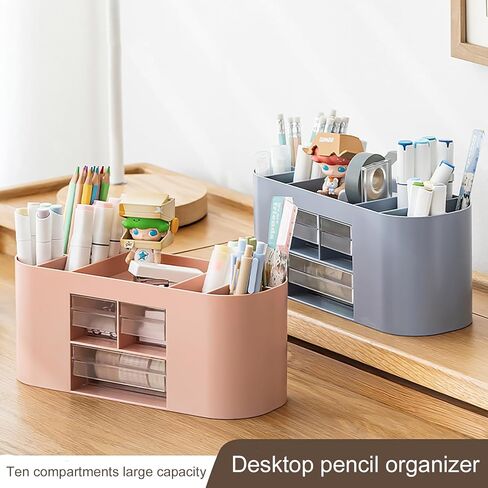 Desk Organizer Multi-Functional Pencil Pen Holder with 3 Drawers Art Supplies Storage Box Caddy for Office, Home, School(Blue) in Saudi Arabia