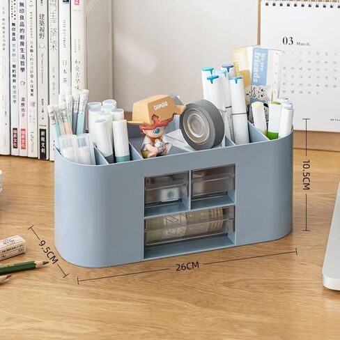 Desk Organizer Multi-Functional Pencil Pen Holder with 3 Drawers Art Supplies Storage Box Caddy for Office, Home, School(Blue) in Saudi Arabia