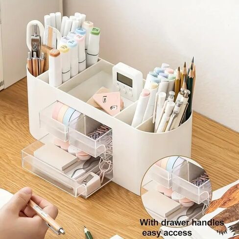Desk Organizer Multi-Functional Pencil Pen Holder with 3 Drawers Art Supplies Storage Box Caddy for Office, Home, School(Blue) in Saudi Arabia