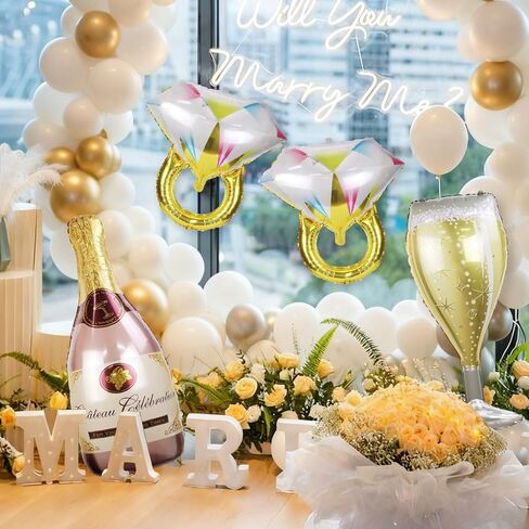 Diamond Ring Aluminum Balloon, Single party balloons for Wedding Bridal Marriage Engagement Party Supplies (2 Pcs) in Saudi Arabia