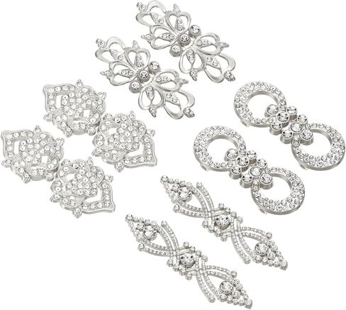 MECCANIXITY Cloak Clasp Fasteners, 2.5 Inch/6.5cm Alloy Rhinestone Snap Lock Clasps Bowknot Belt Buckle Vintage Cape Clips for Sweaters Shawl Dresses Scarves Cardigan, Silver, 8Pcs in Saudi Arabia