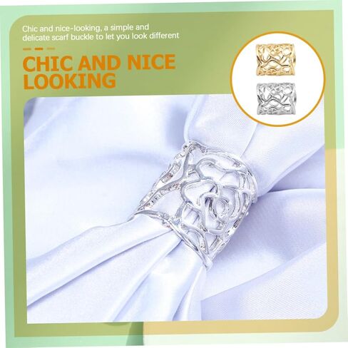 2Pcs Chic Scarf Ring Buckle Clip for Women Vintage Hollow Rose Design and Silver Scarf Accessory for Weddings Parties and Everyday Wear in Saudi Arabia