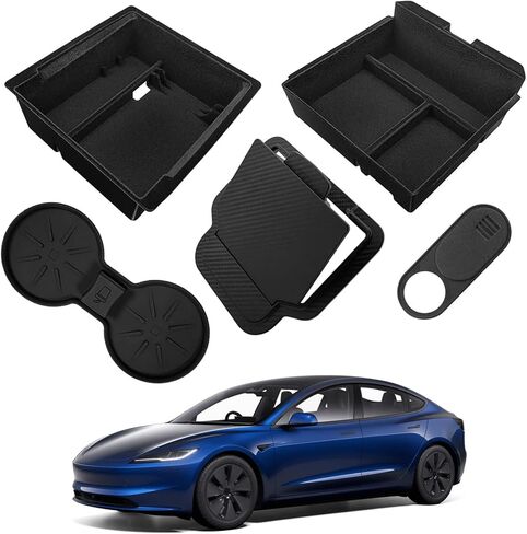 5 قطع منظم وحدة التحكم المركزية لـ Tesla Model 3 Highland 2024، 2025 Model Y Juniper Center Console صينية تخزين مسند الذراع صندوق مخفي Orgainzer وحامل أكواب لطراز 2025 3 ملحقات in Kuwait