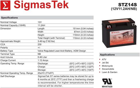 Yuasa YTZ14S Compatible SLA Motorcycle Battery by SigmasTek, STZ14S 230CCA in Saudi Arabia