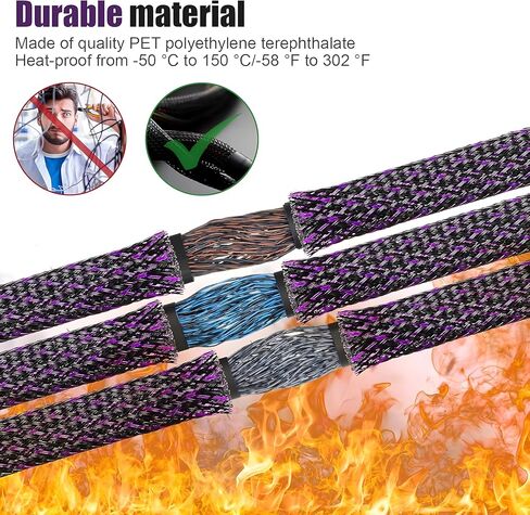 غلاف كيبل مضفر قابل للتوسيع بطول 66.8 قدم متعدد المقاسات مع 120 قطعة من انابيب الانكماش الحراري للتلفزيون والصوت وكابلات الكمبيوتر والفيديو والحيوانات الاليفة، 1/4 انش، 2/5 انش، 1/2 انش، 3/4 انش in Kuwait