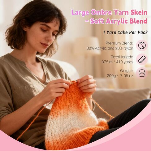 Weabetfu Gradient Cake Yarn for Crocheting & Knitting-Ombre Yarn Cake of 200g/7.05oz.-80% Acrylic,20% Nylon|Light Weight&Soft Crochet Yarns for Scarves,Blankets & Garments-05 in Saudi Arabia