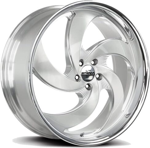 Strada Wheels RETRO 5 Custom Wheel - 22x9, 15 Offset, 5x127 Bolt Pattern, 78.1mm Hub - Silver with Brushed Face and SS Lip Rim in Kuwait