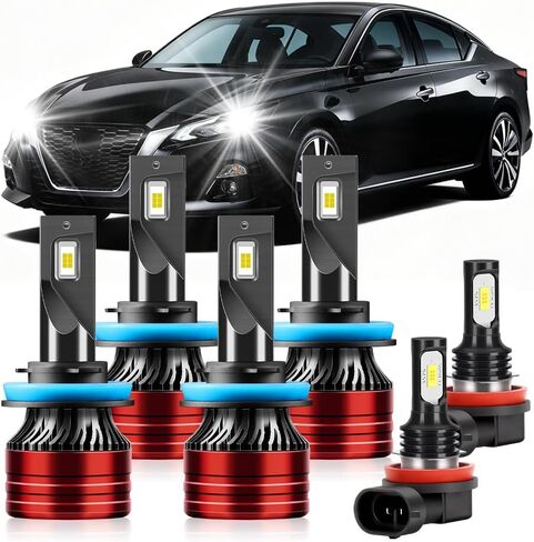 Light Bulbs Compatible for 2007-2018 Nissan Altima H9 High Beam H11 Low Beam H11 Fog Lights Combo Pack 800% Brightness with Cooling Fan Plug N Play Pack of 6 in Kuwait